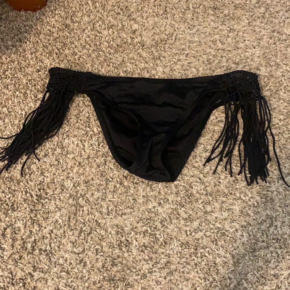 Black fringe bikini bottoms. Medium